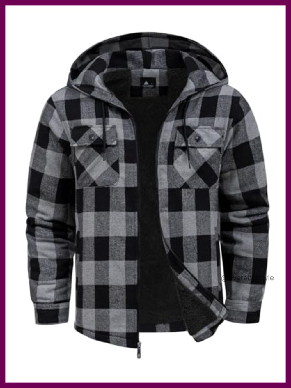 Sherpa Lined Plaid Flannel Hoodie Jacket Zip Up Fleece Sweatshirt